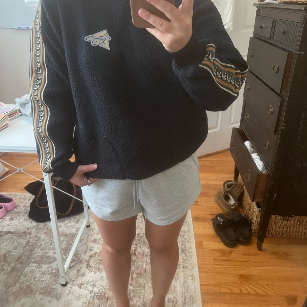 Black Fleece Sweatshirt with Patterned Sleeves